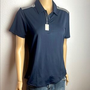 Adidas Blue Fitted Buttoned Tennis Golf Polo Shirt